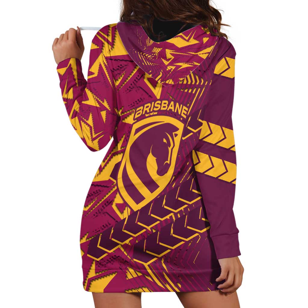 Brisbane Broncos Rugby Hoodie Dress Fierce Mascot Geometric Tribal Art