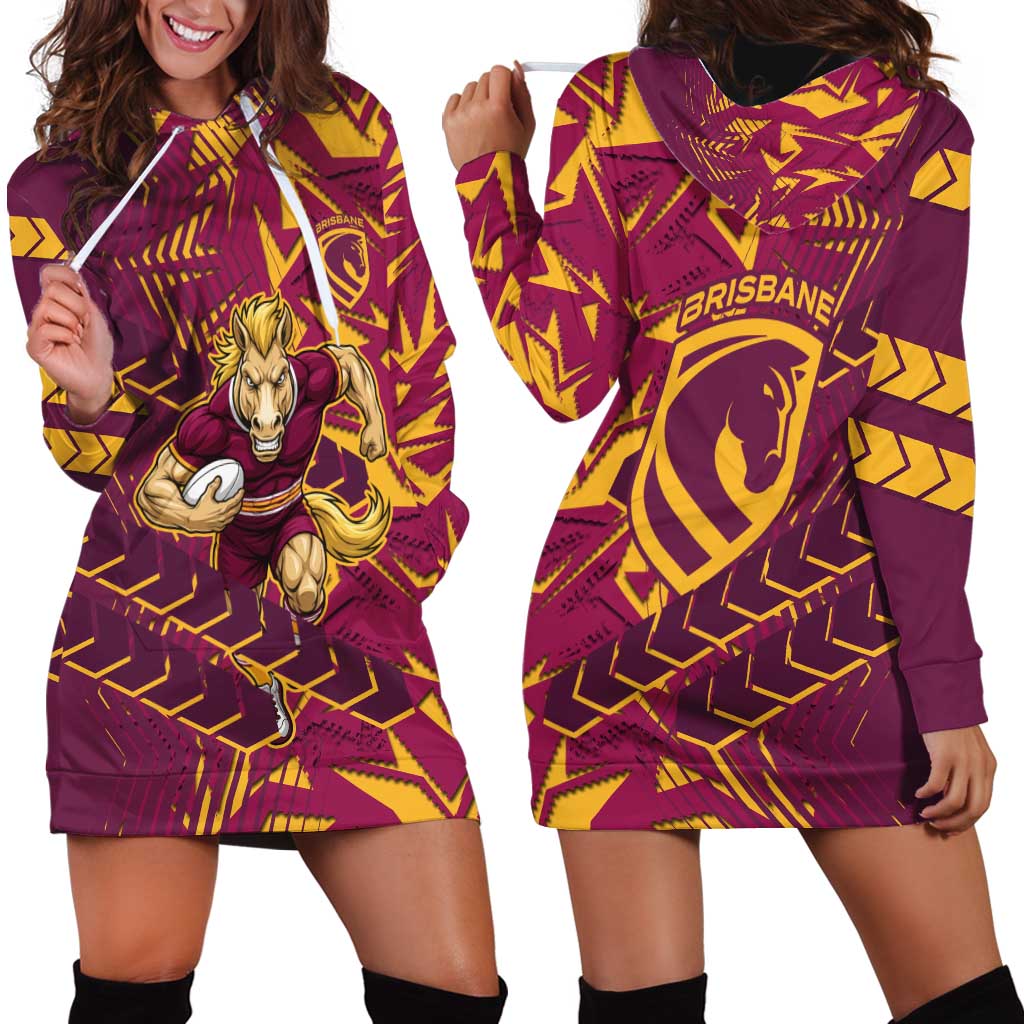 Brisbane Broncos Rugby Hoodie Dress Fierce Mascot Geometric Tribal Art