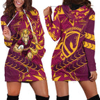 Brisbane Broncos Rugby Hoodie Dress Fierce Mascot Geometric Tribal Art