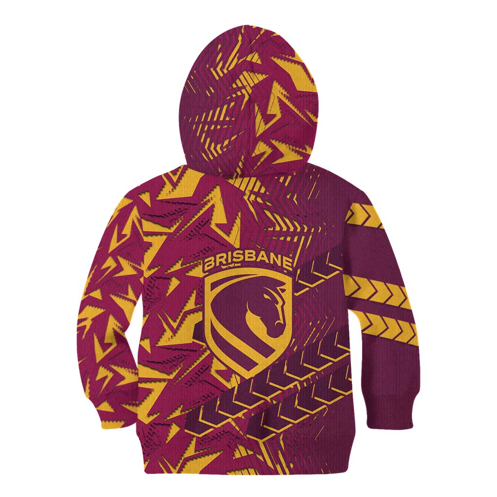 Brisbane Broncos Rugby Kid Hoodie Fierce Mascot Geometric Tribal Art