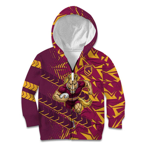 Brisbane Broncos Rugby Kid Hoodie Fierce Mascot Geometric Tribal Art