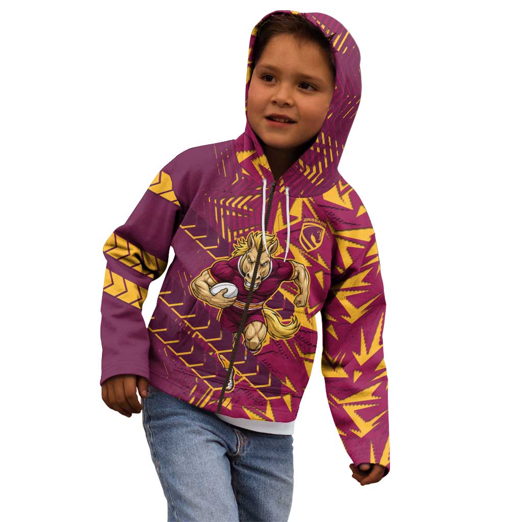 Brisbane Broncos Rugby Kid Hoodie Fierce Mascot Geometric Tribal Art