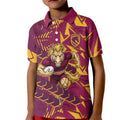 Brisbane Broncos Rugby Kid Polo Shirt Fierce Mascot Geometric Tribal Art