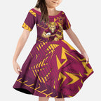 Brisbane Broncos Rugby Kid Short Sleeve Dress Fierce Mascot Geometric Tribal Art