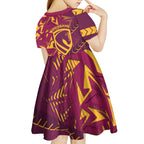 Brisbane Broncos Rugby Kid Short Sleeve Dress Fierce Mascot Geometric Tribal Art