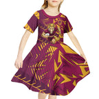 Brisbane Broncos Rugby Kid Short Sleeve Dress Fierce Mascot Geometric Tribal Art