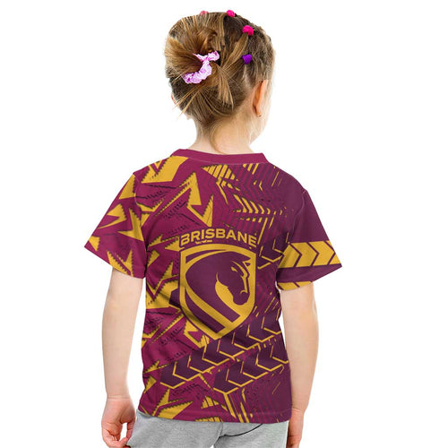Brisbane Broncos Rugby Kid T Shirt Fierce Mascot Geometric Tribal Art