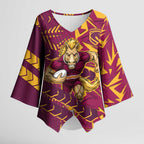 Brisbane Broncos Rugby Kimono Sleeve Blouse Fierce Mascot Geometric Tribal Art