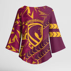 Brisbane Broncos Rugby Kimono Sleeve Blouse Fierce Mascot Geometric Tribal Art