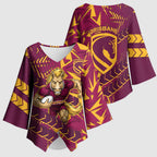 Brisbane Broncos Rugby Kimono Sleeve Blouse Fierce Mascot Geometric Tribal Art