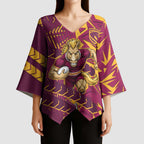 Brisbane Broncos Rugby Kimono Sleeve Blouse Fierce Mascot Geometric Tribal Art