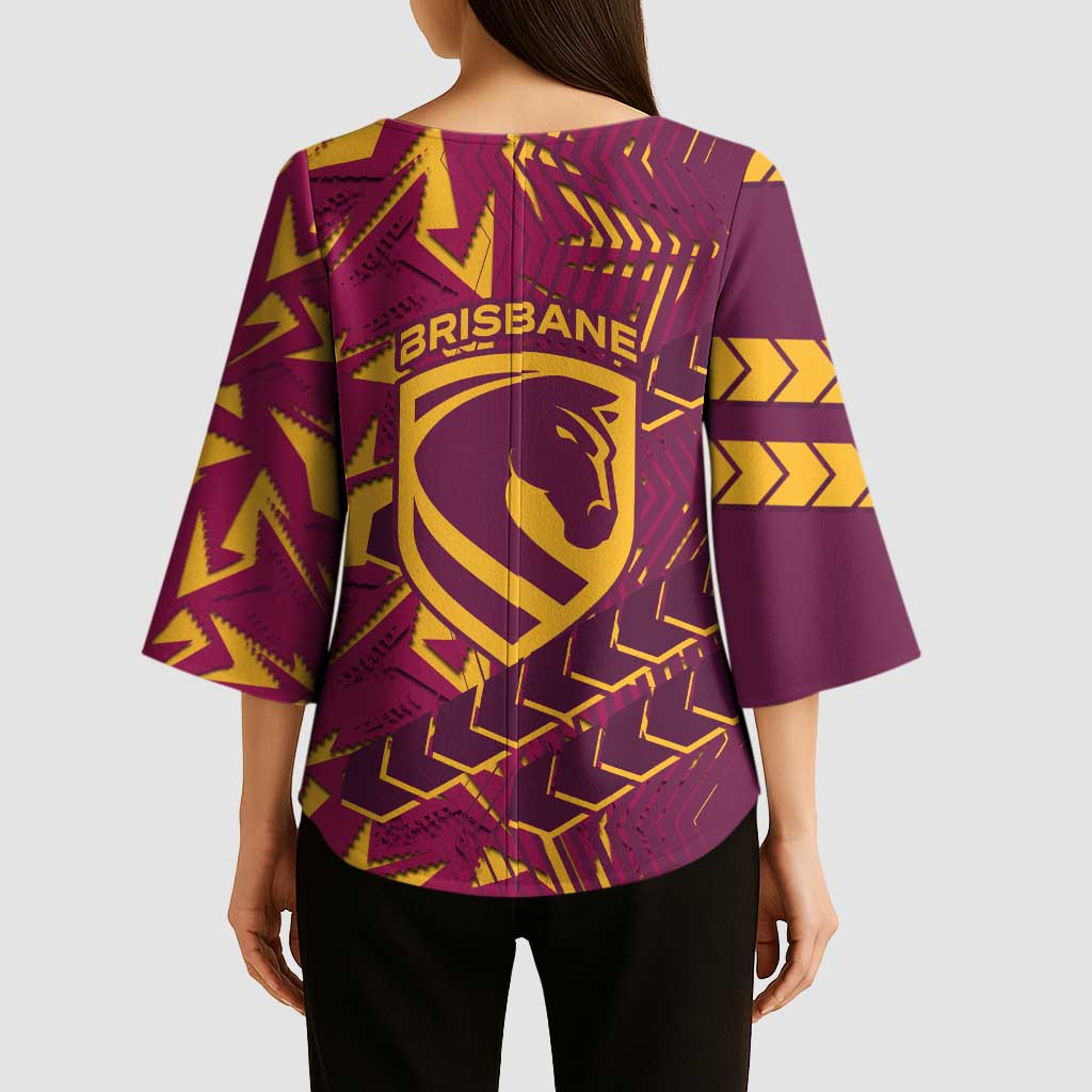 Brisbane Broncos Rugby Kimono Sleeve Blouse Fierce Mascot Geometric Tribal Art