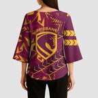 Brisbane Broncos Rugby Kimono Sleeve Blouse Fierce Mascot Geometric Tribal Art