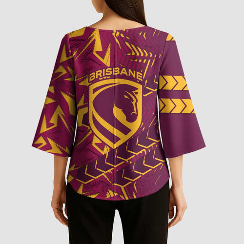 Brisbane Broncos Rugby Kimono Sleeve Blouse Fierce Mascot Geometric Tribal Art
