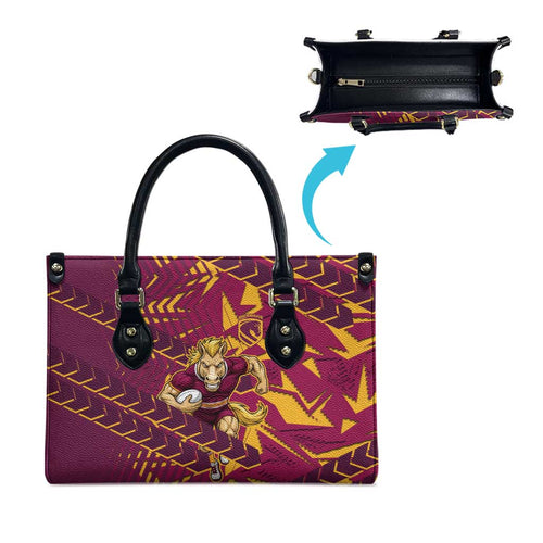 Brisbane Broncos Rugby Leather Bag Fierce Mascot Geometric Tribal Art