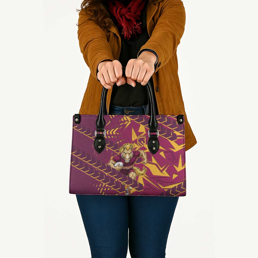 Brisbane Broncos Rugby Leather Bag Fierce Mascot Geometric Tribal Art