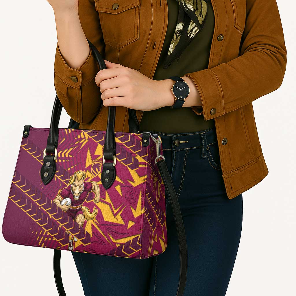 Brisbane Broncos Rugby Leather Bag Fierce Mascot Geometric Tribal Art