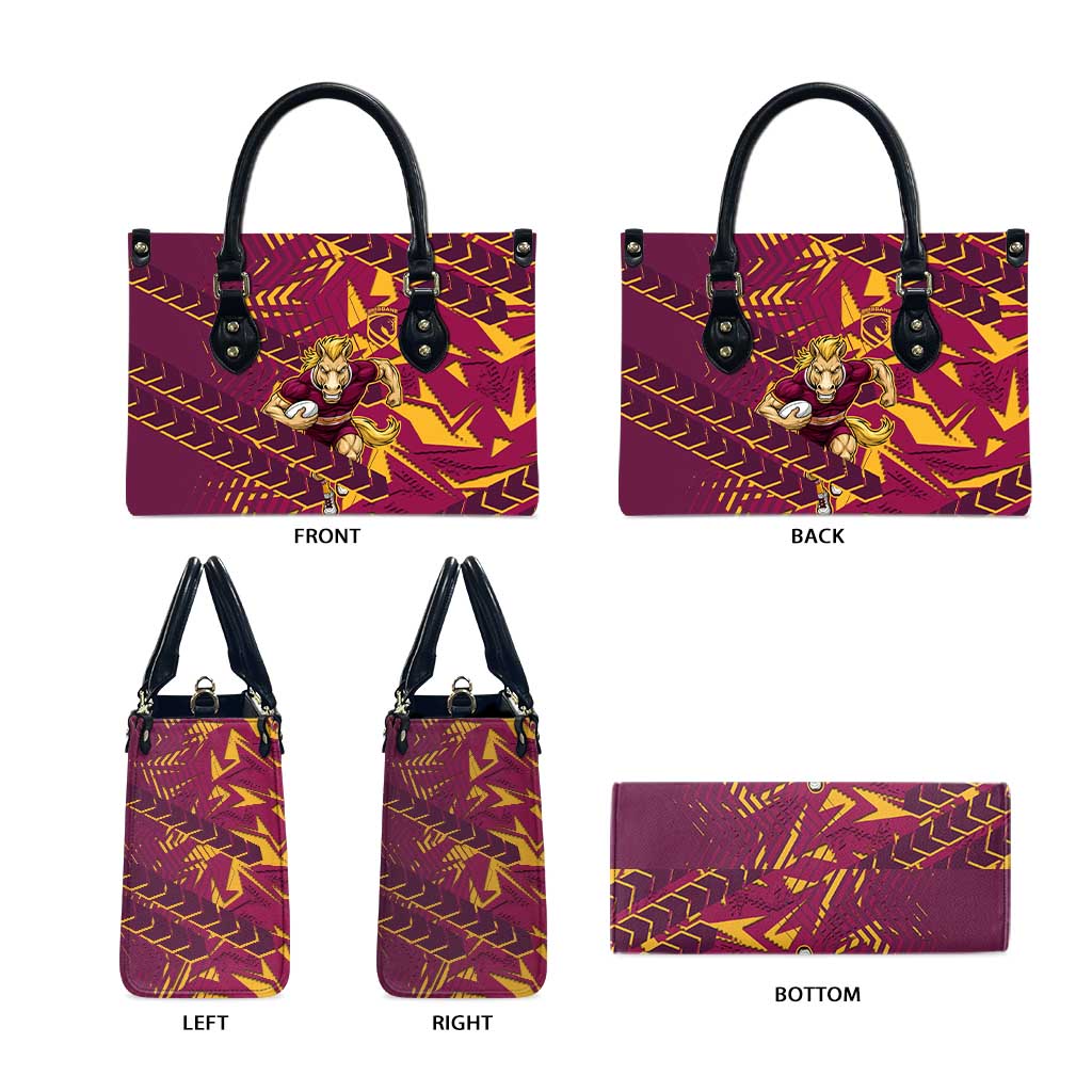 Brisbane Broncos Rugby Leather Bag Fierce Mascot Geometric Tribal Art