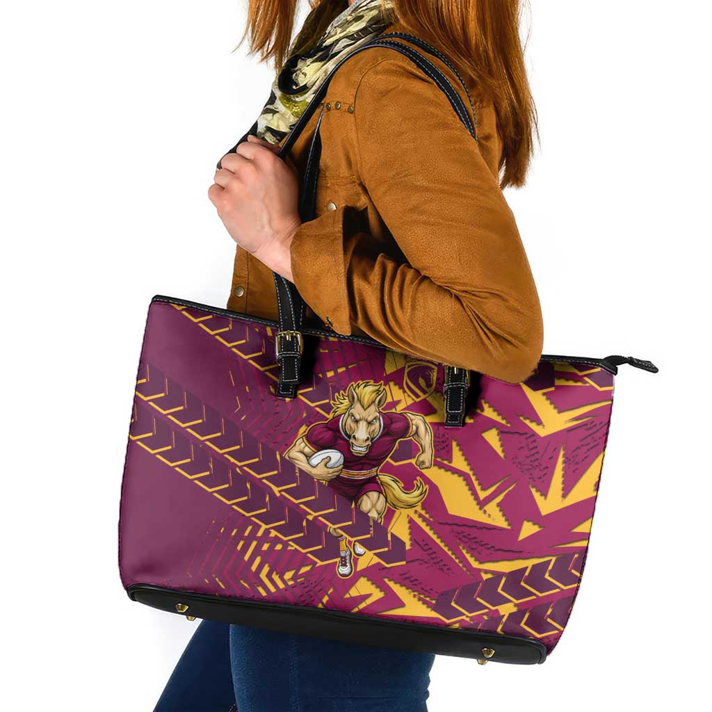 Brisbane Broncos Rugby Leather Tote Bag Fierce Mascot Geometric Tribal Art
