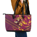 Brisbane Broncos Rugby Leather Tote Bag Fierce Mascot Geometric Tribal Art