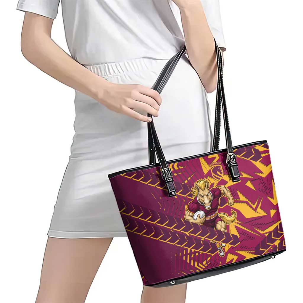 Brisbane Broncos Rugby Leather Tote Bag Fierce Mascot Geometric Tribal Art