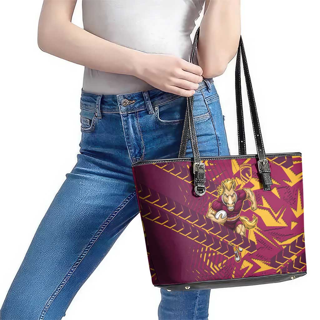 Brisbane Broncos Rugby Leather Tote Bag Fierce Mascot Geometric Tribal Art
