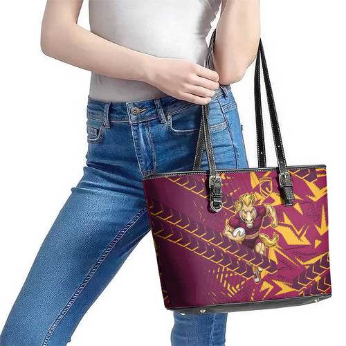 Brisbane Broncos Rugby Leather Tote Bag Fierce Mascot Geometric Tribal Art