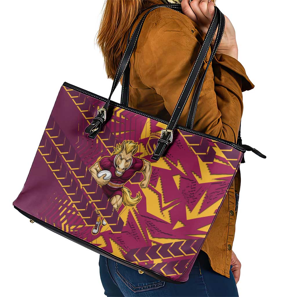 Brisbane Broncos Rugby Leather Tote Bag Fierce Mascot Geometric Tribal Art