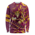 Brisbane Broncos Rugby Long Sleeve Shirt Fierce Mascot Geometric Tribal Art