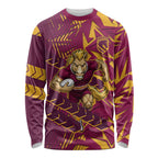Brisbane Broncos Rugby Long Sleeve Shirt Fierce Mascot Geometric Tribal Art