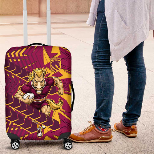 Brisbane Broncos Rugby Luggage Cover Fierce Mascot Geometric Tribal Art