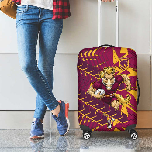 Brisbane Broncos Rugby Luggage Cover Fierce Mascot Geometric Tribal Art