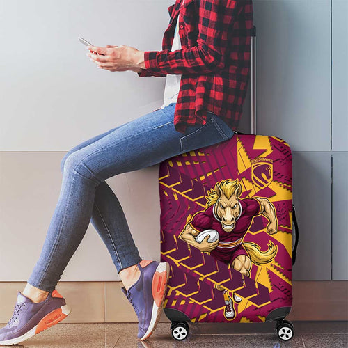 Brisbane Broncos Rugby Luggage Cover Fierce Mascot Geometric Tribal Art
