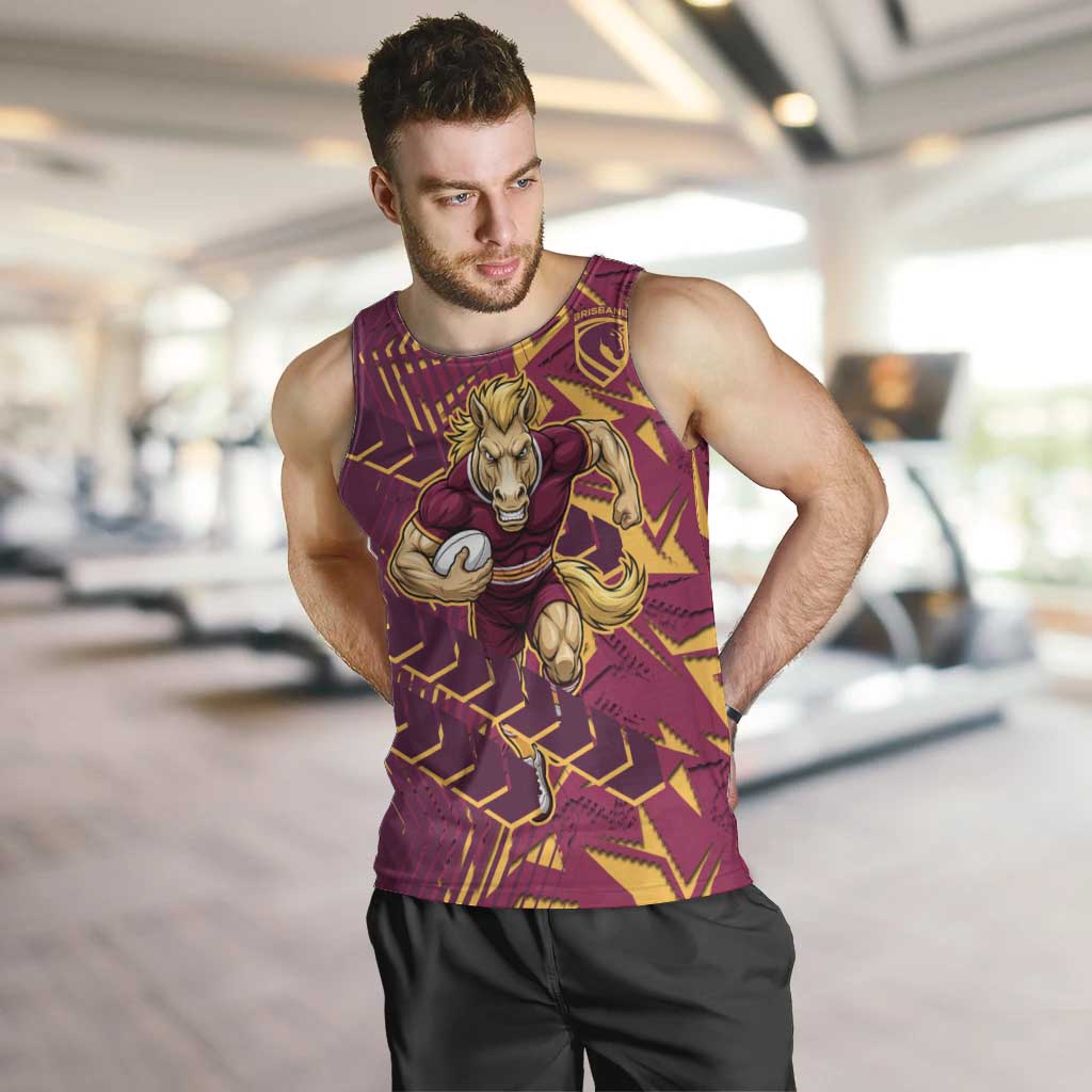 Brisbane Broncos Rugby Men Tank Top Fierce Mascot Geometric Tribal Art