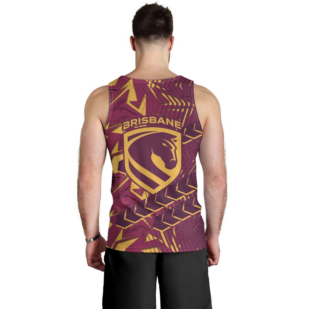 Brisbane Broncos Rugby Men Tank Top Fierce Mascot Geometric Tribal Art