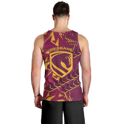 Brisbane Broncos Rugby Men Tank Top Fierce Mascot Geometric Tribal Art