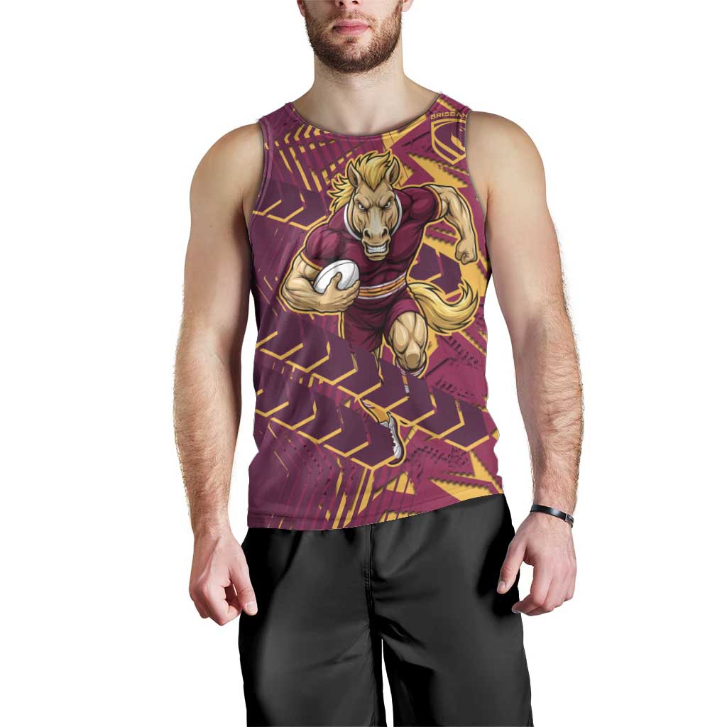 Brisbane Broncos Rugby Men Tank Top Fierce Mascot Geometric Tribal Art