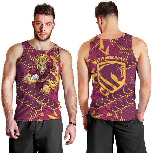 Brisbane Broncos Rugby Men Tank Top Fierce Mascot Geometric Tribal Art