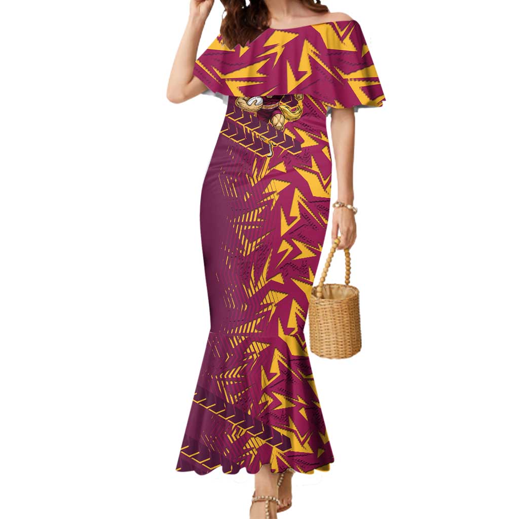 Brisbane Broncos Rugby Mermaid Dress Fierce Mascot Geometric Tribal Art