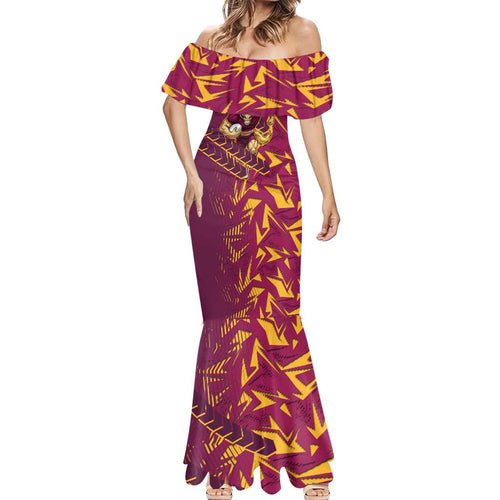 Brisbane Broncos Rugby Mermaid Dress Fierce Mascot Geometric Tribal Art