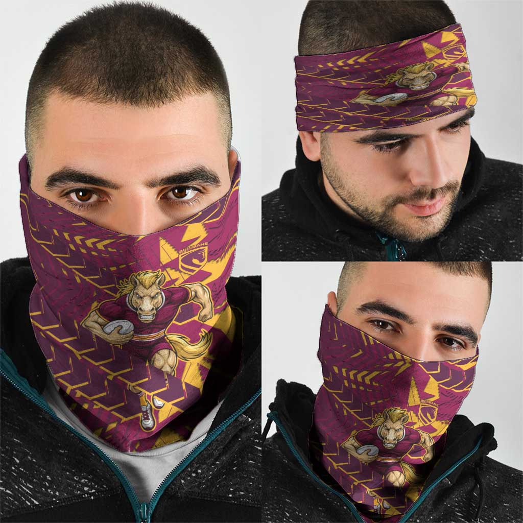 Brisbane Broncos Rugby Neck Gaiter Fierce Mascot Geometric Tribal Art