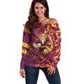 Brisbane Broncos Rugby Off Shoulder Sweater Fierce Mascot Geometric Tribal Art