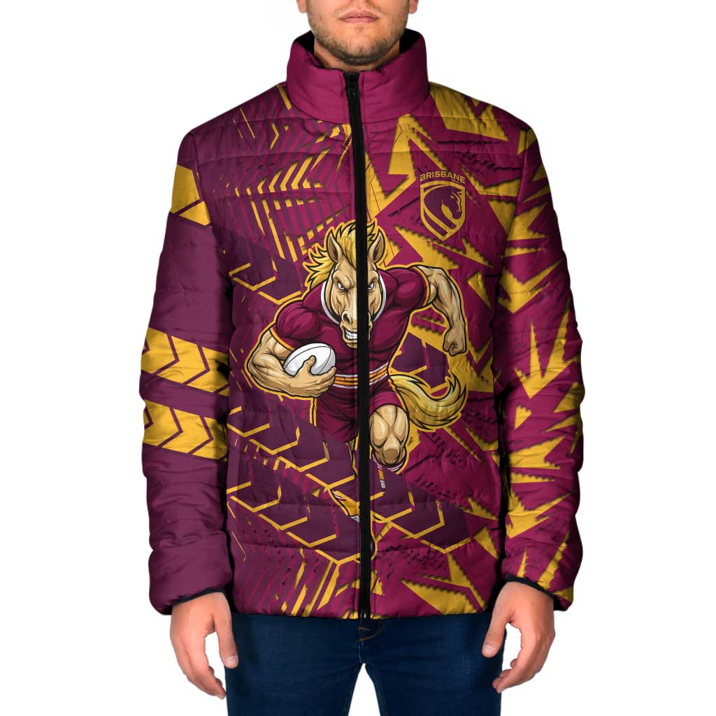 Brisbane Broncos Rugby Padded Jacket Fierce Mascot Geometric Tribal Art