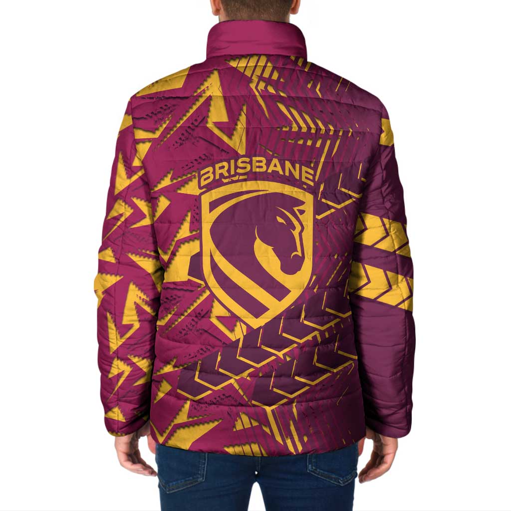 Brisbane Broncos Rugby Padded Jacket Fierce Mascot Geometric Tribal Art