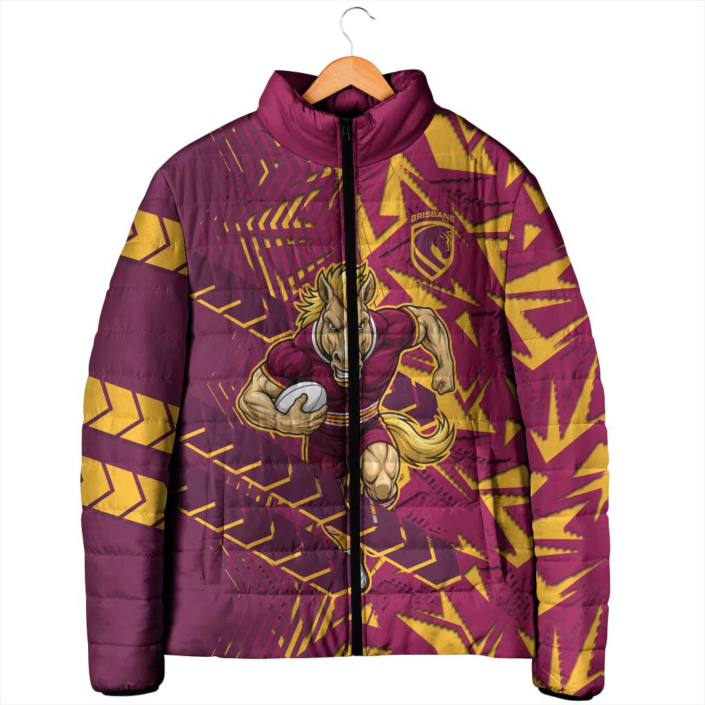 Brisbane Broncos Rugby Padded Jacket Fierce Mascot Geometric Tribal Art