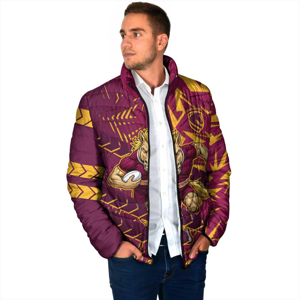 Brisbane Broncos Rugby Padded Jacket Fierce Mascot Geometric Tribal Art