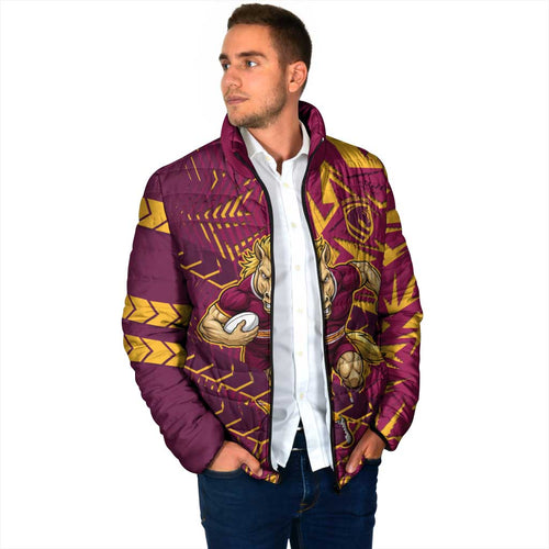 Brisbane Broncos Rugby Padded Jacket Fierce Mascot Geometric Tribal Art