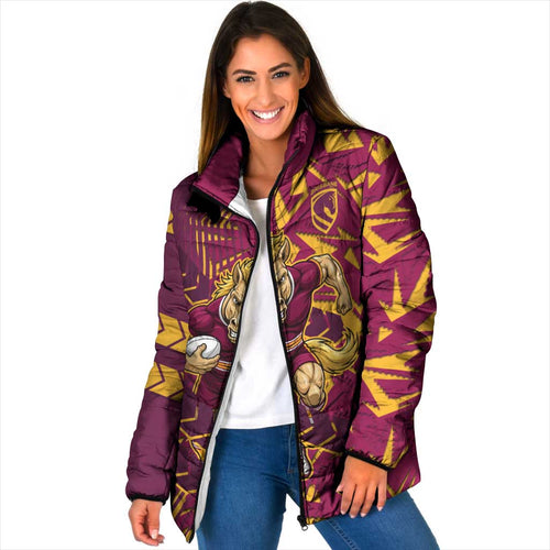 Brisbane Broncos Rugby Padded Jacket Fierce Mascot Geometric Tribal Art