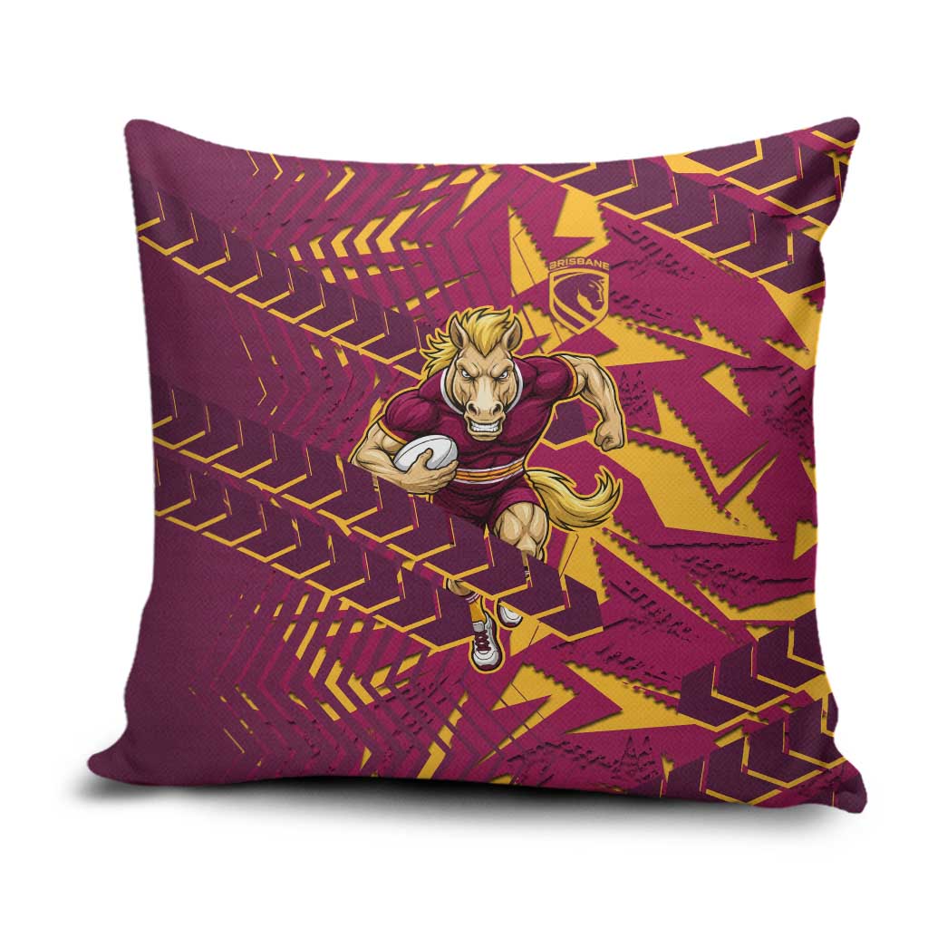 Brisbane Broncos Rugby Pillow Cover Fierce Mascot Geometric Tribal Art