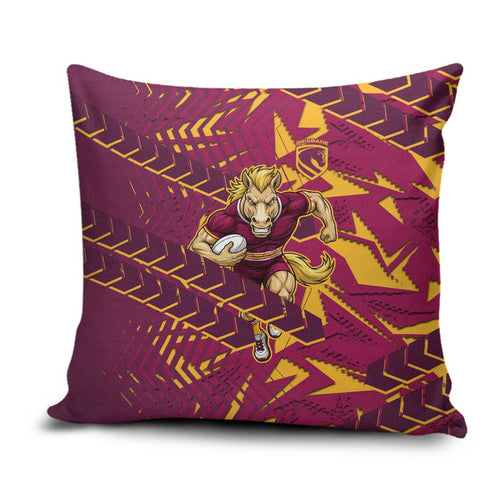 Brisbane Broncos Rugby Pillow Cover Fierce Mascot Geometric Tribal Art